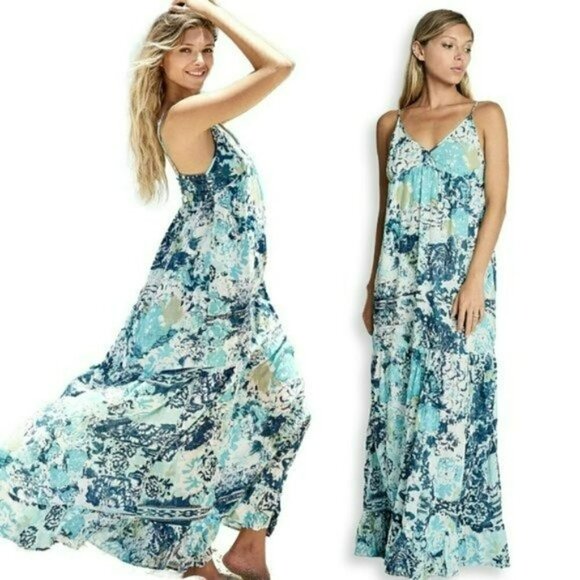 NWT DEBBIE KATZ Talulah Boho Floral Print Cotton Flowy Cover-up Beach Maxi Dress - Picture 2 of 7